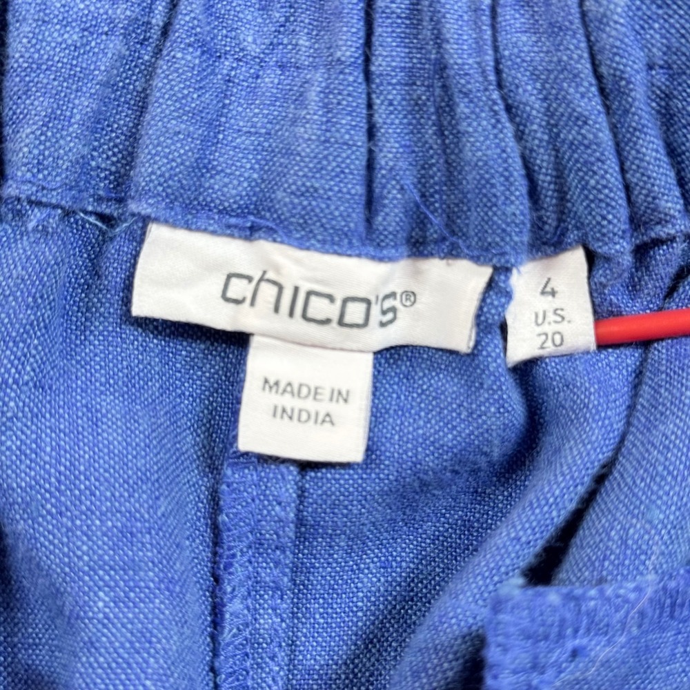 Chico's Linen Crop Pants Womens US 20 Blue Wide Leg Pull On Button Hem Plus - Picture 11 of 16